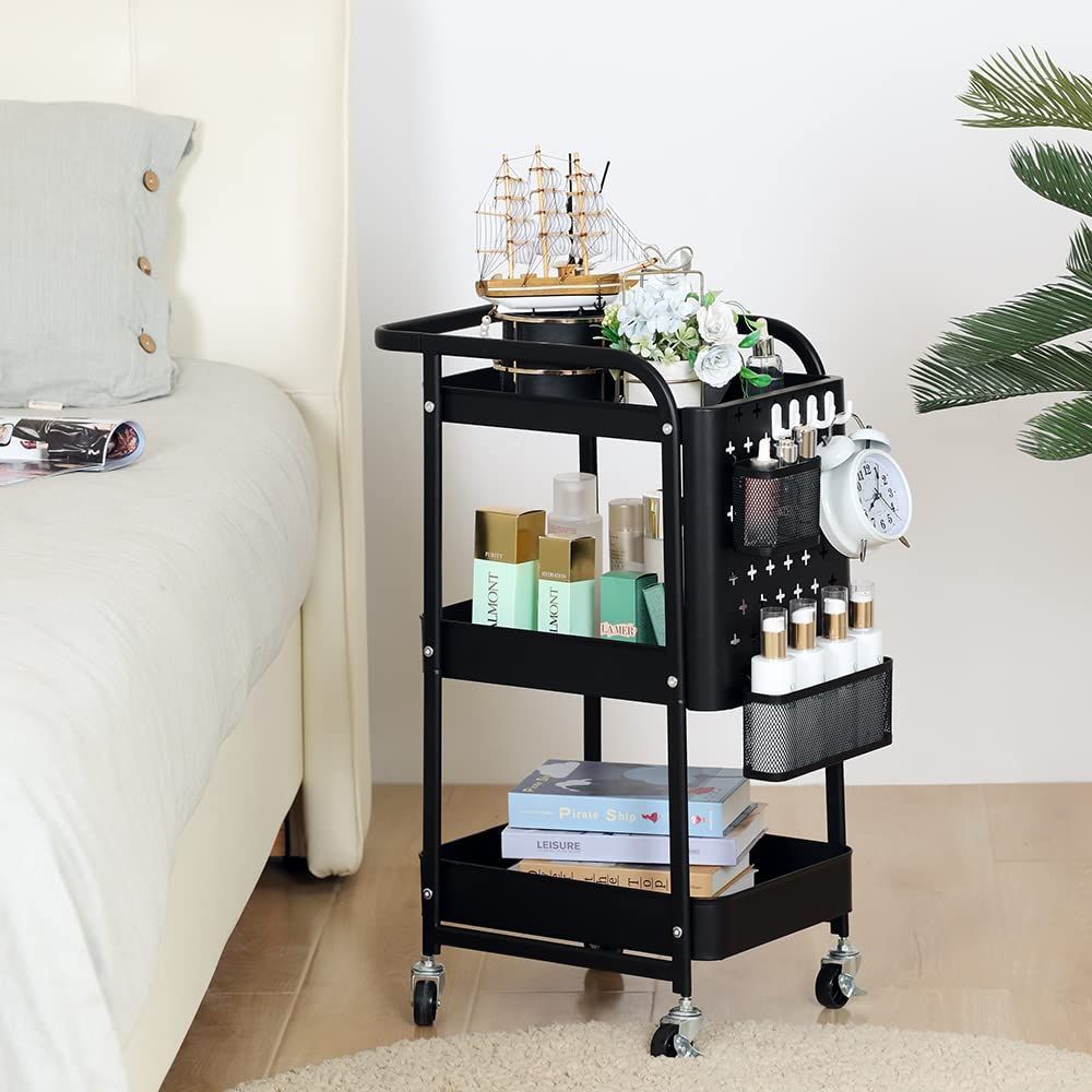 Peg Board Hooks Baskets Locking Trolley for Salon